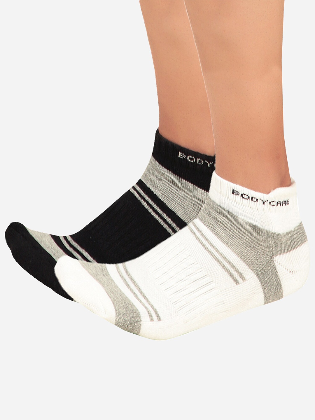 

Bodycare Men Pack Of 2 Patterned Cotton Ankle Length Socks, Black