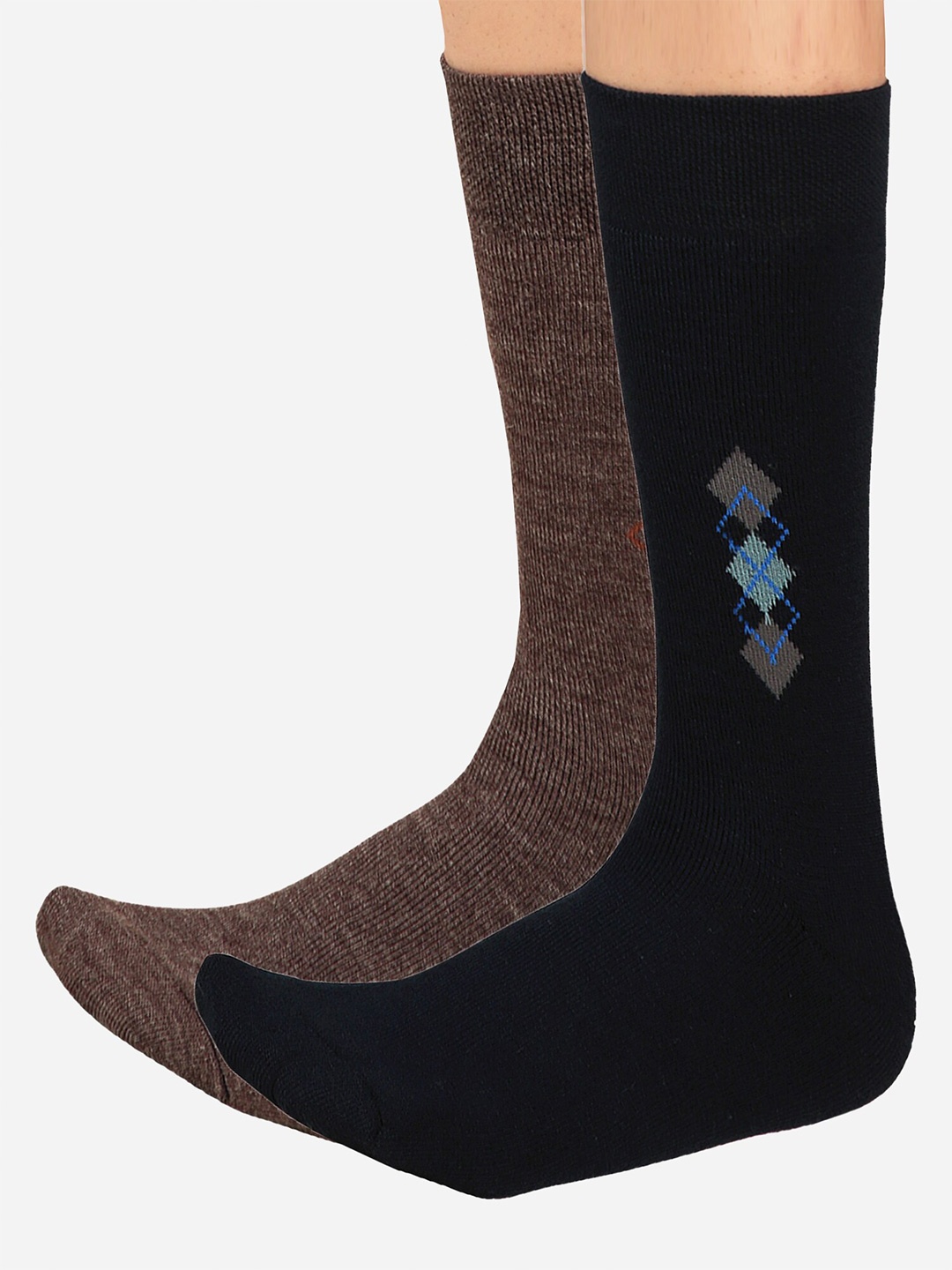 

Bodycare Men Pack Of 2 Patterned Cotton Calf Length Socks, Navy blue