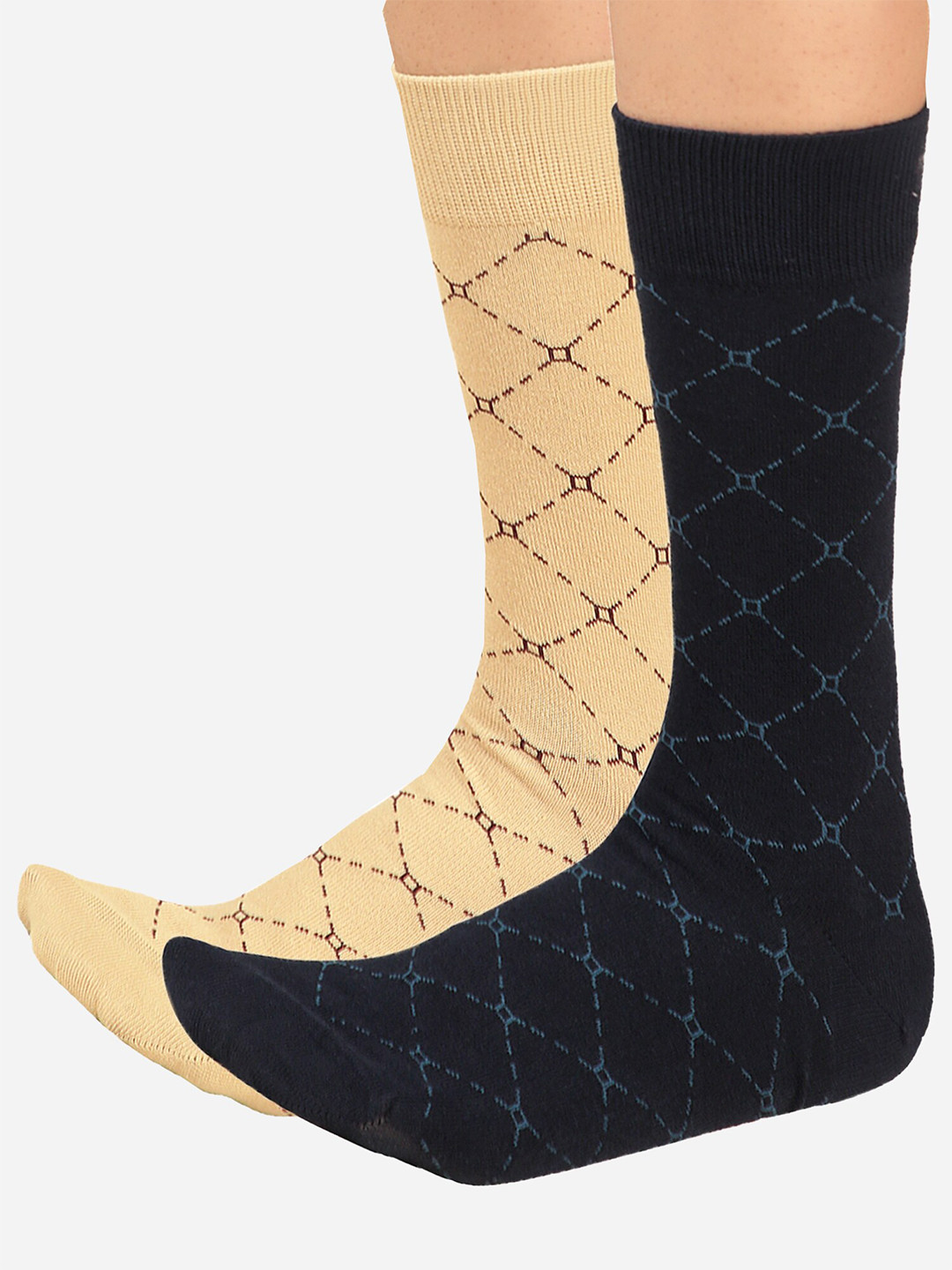 

Bodycare Men Pack Of 2 Patterned Cotton Calf Length Socks, Navy blue