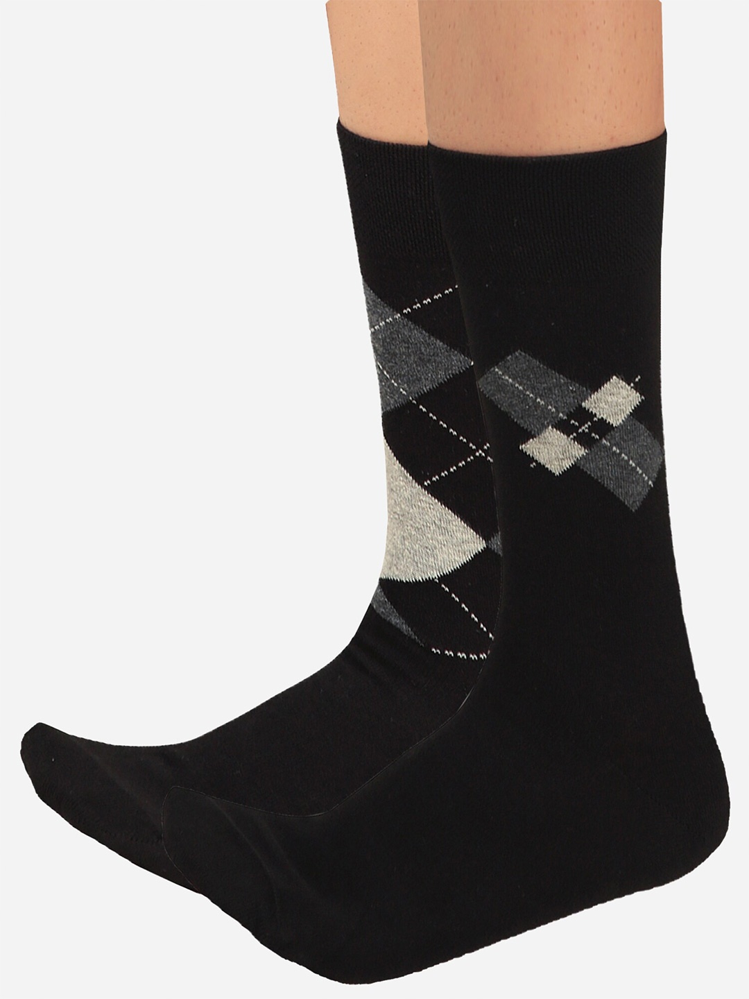 

Bodycare Men Pack Of 2 Checked Anti Bacterial Calf Length Socks, Black