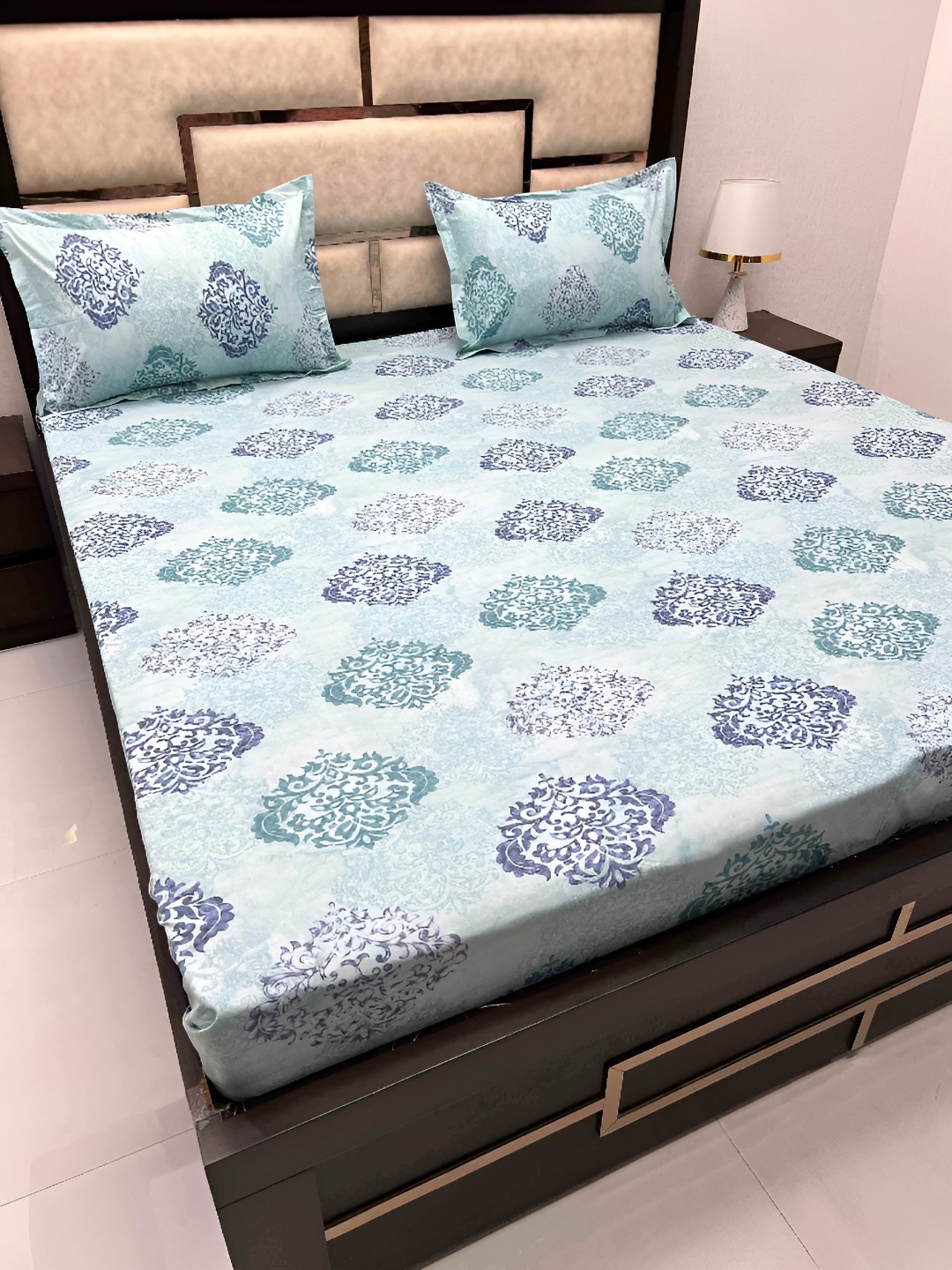 

Pure Decor Green & Grey Ethnic Motifs Cotton 330 TC King Bedsheet with 2 Pillow Covers