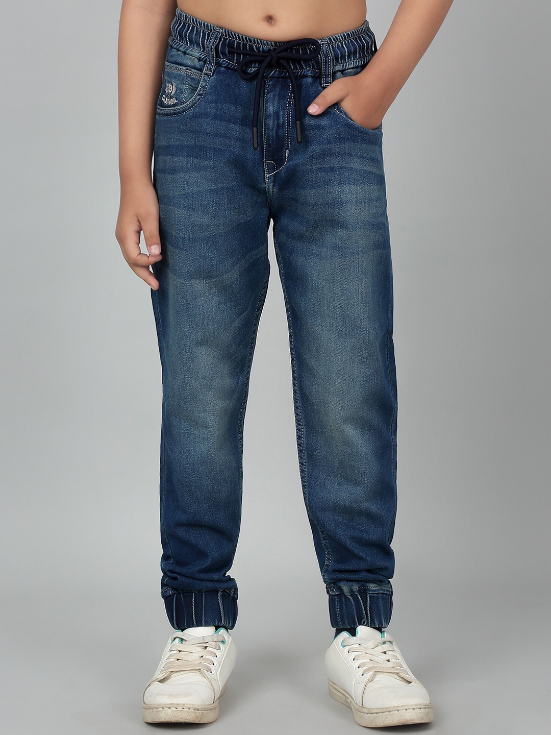 

Cantabil Boys Jogger Clean Look Mid Rise Heavy Fade Stretchable Jeans, Blue