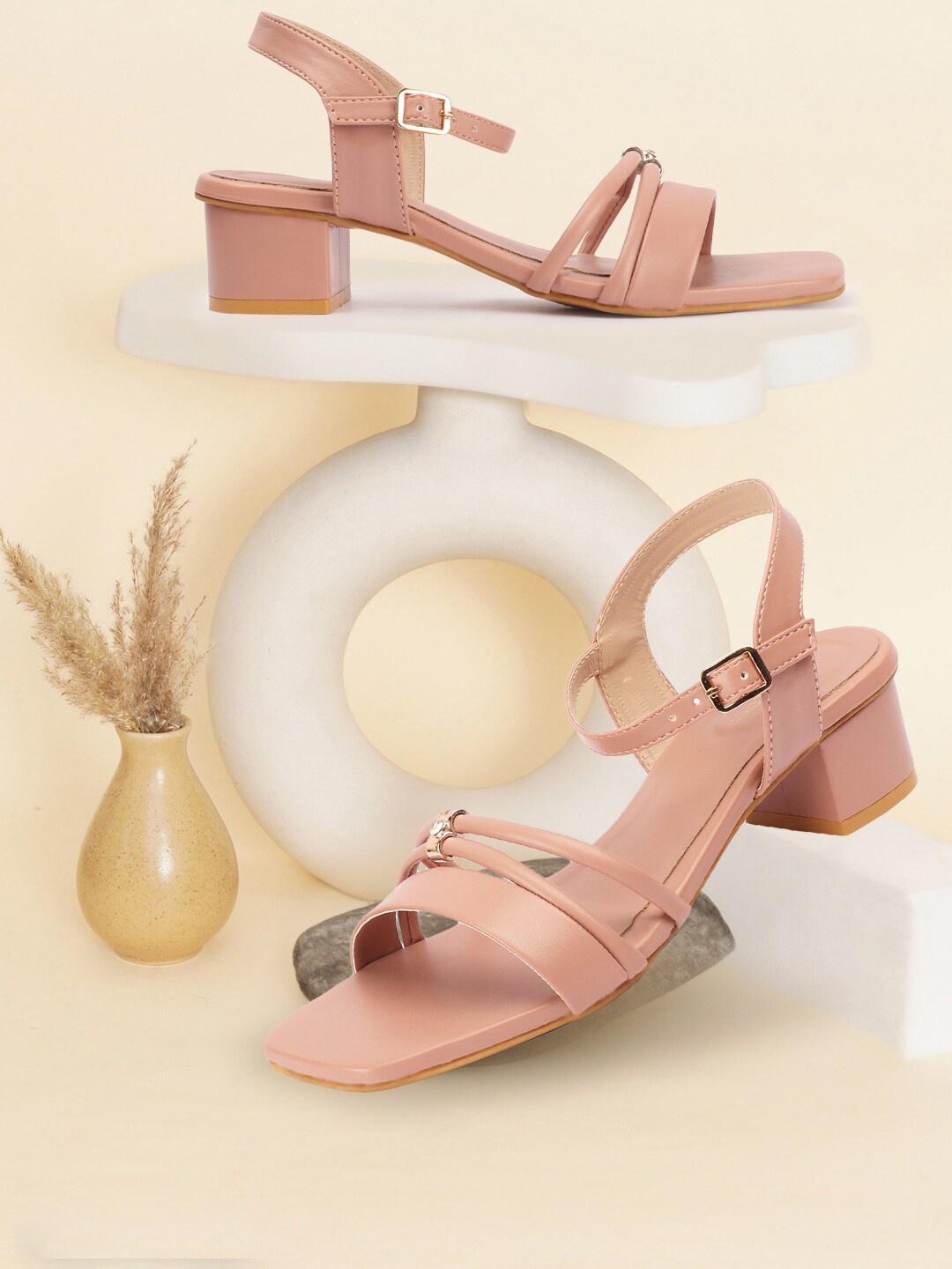 

Picktoes Open Toe Block Heels, Pink