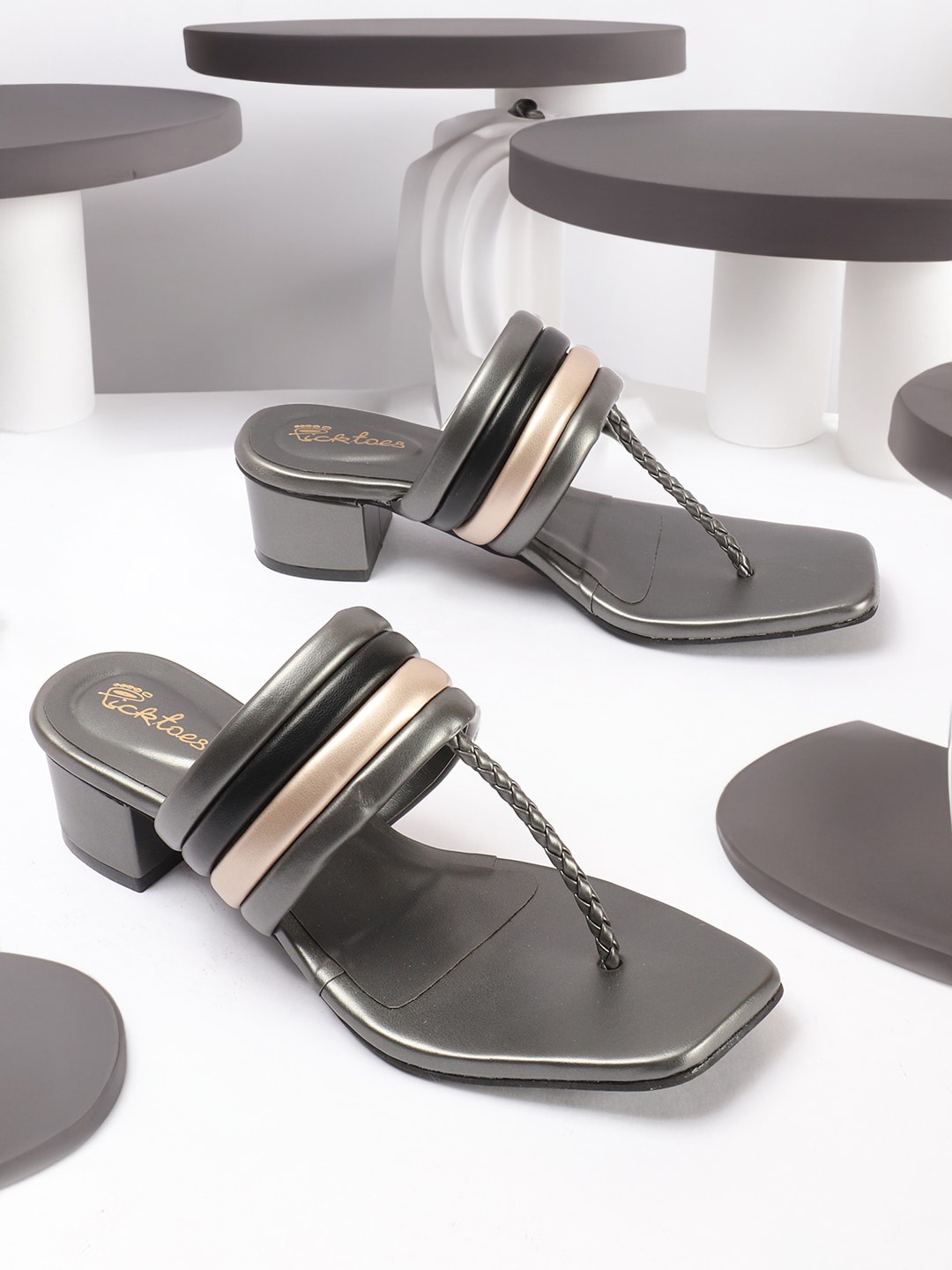 

Picktoes Striped Block Heels, Grey