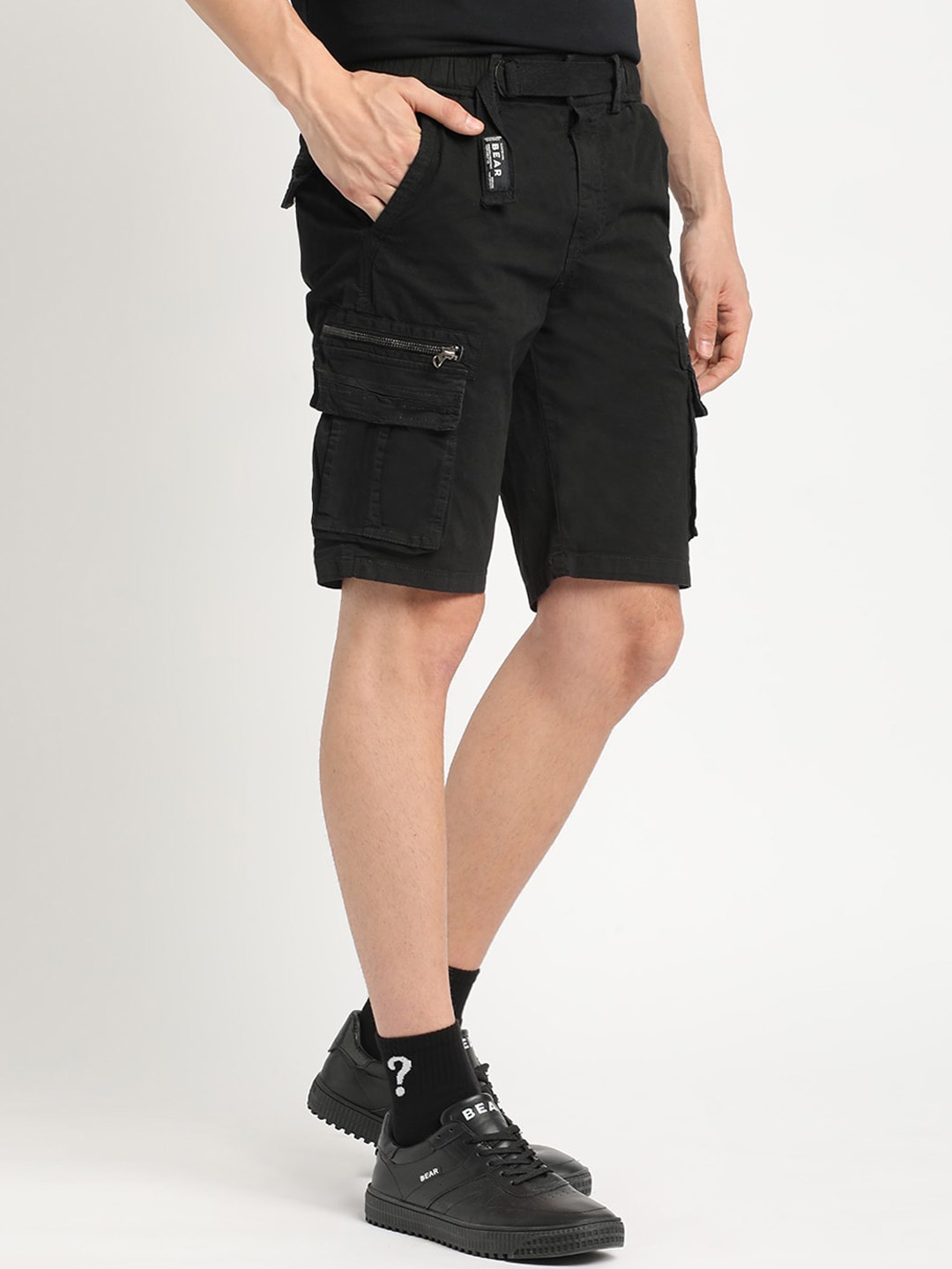 

THE BEAR HOUSE Men Cotton Lycra Cargo Shorts, Black