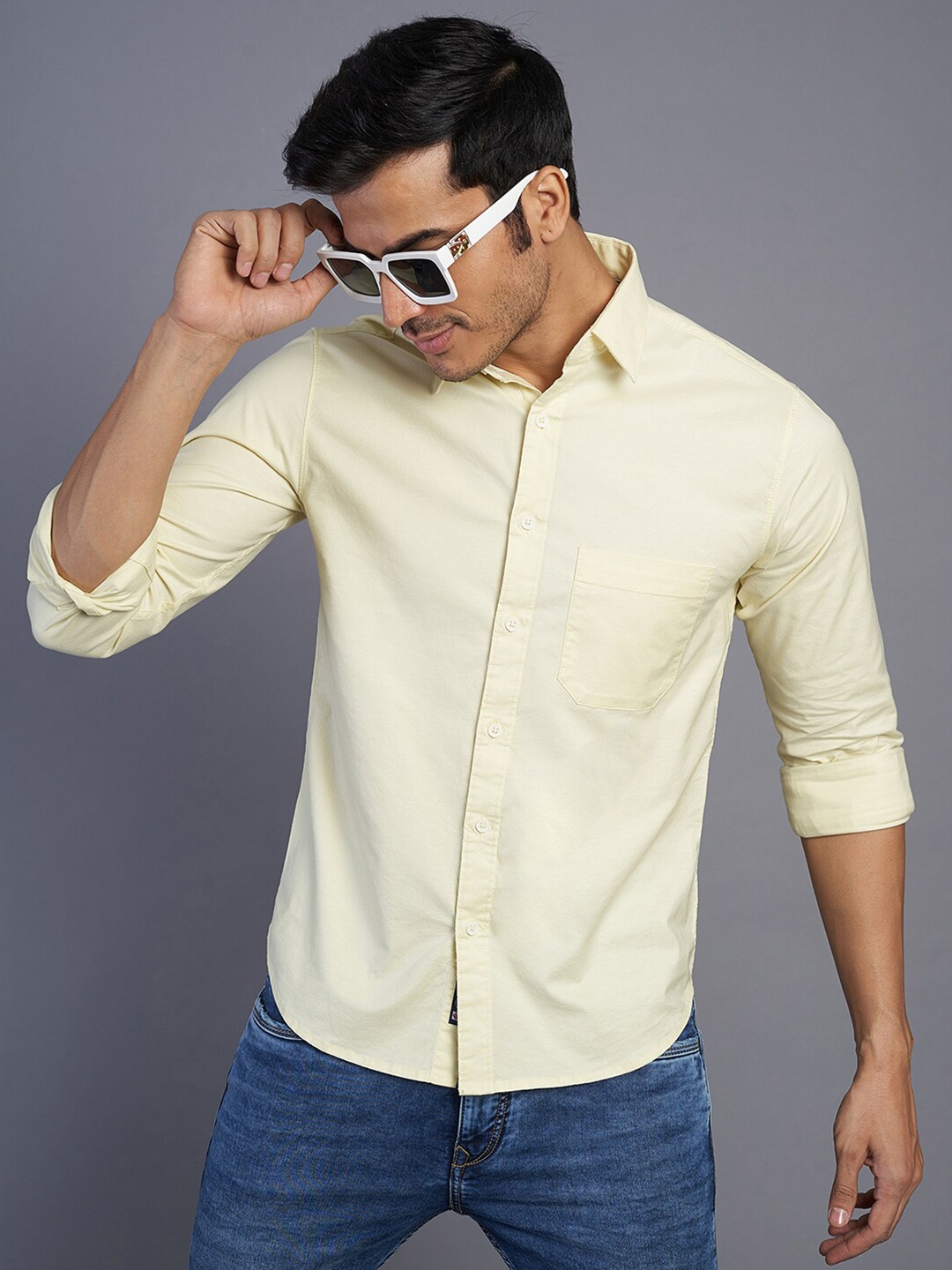 

Greenfibre Slim Fit Spread Collar Long sleeves Cotton Casual Shirt, Yellow