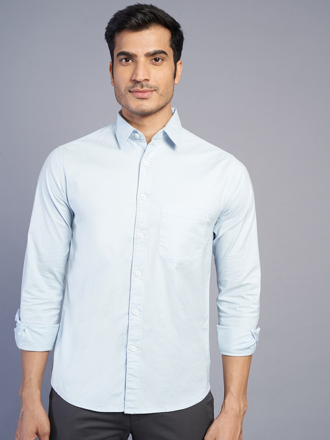 

Greenfibre Men Slim Fit Opaque Casual Shirt, Blue
