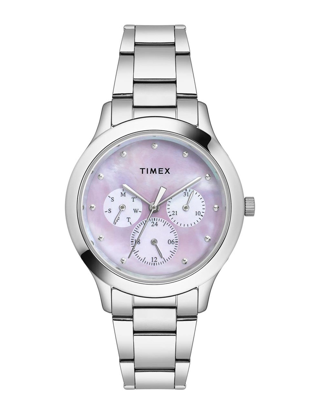 

Timex Women Brass Mother of Pearl Dial & Stainless Steel Analogue Chronograph Watch, Silver