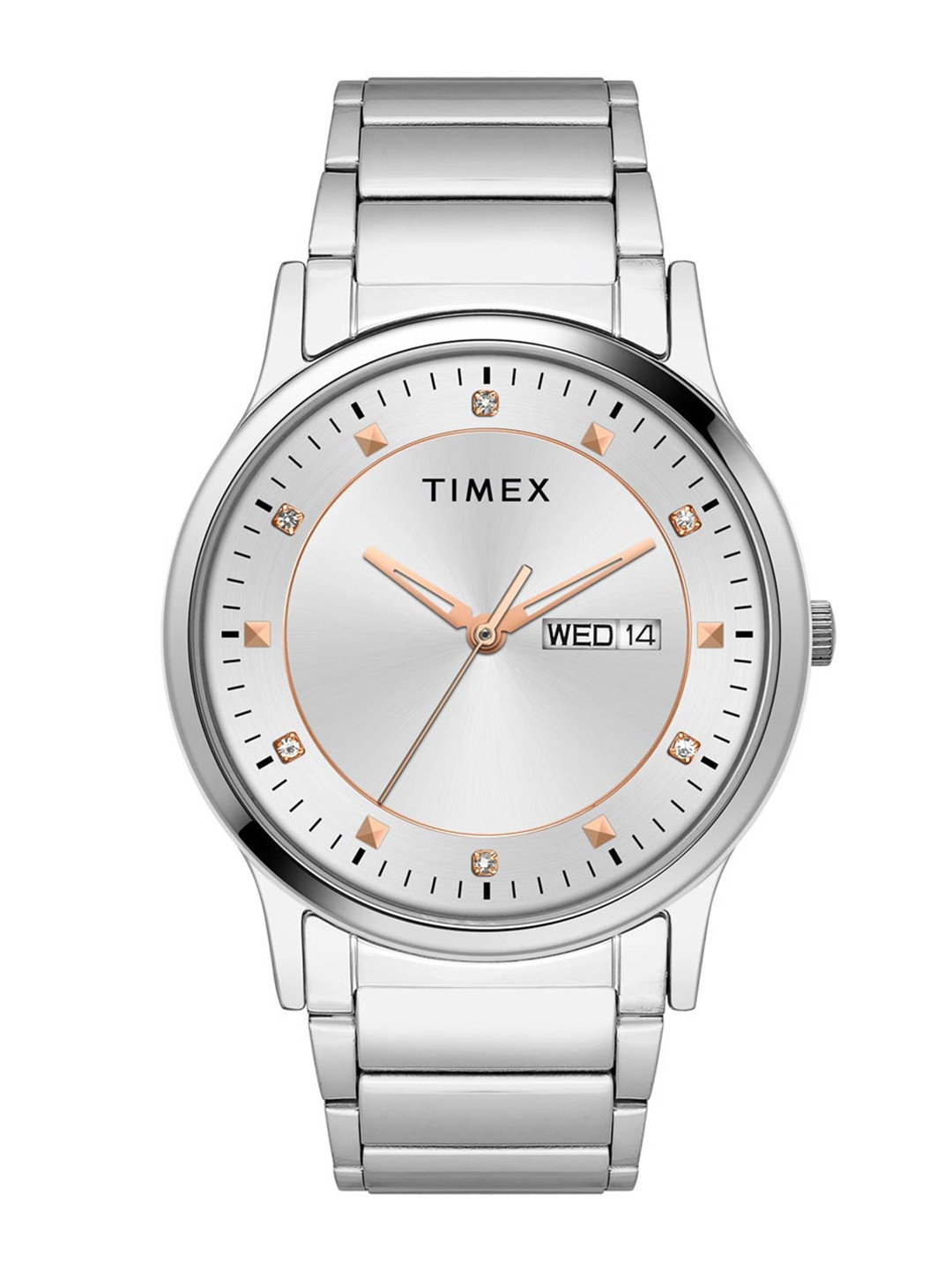

Timex Men Brass Dial & Stainless Steel Bracelet Style Straps Analogue Watch TW000R456-EX, Silver
