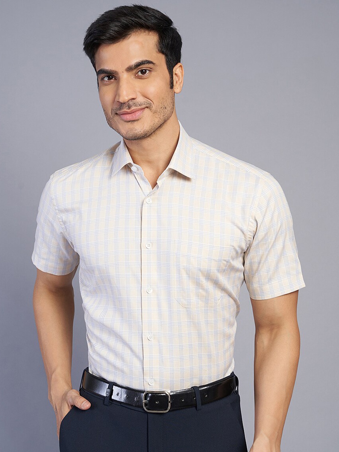 

JADE BLUE Grid Tattersall Checked Cotton Formal Shirt, Yellow