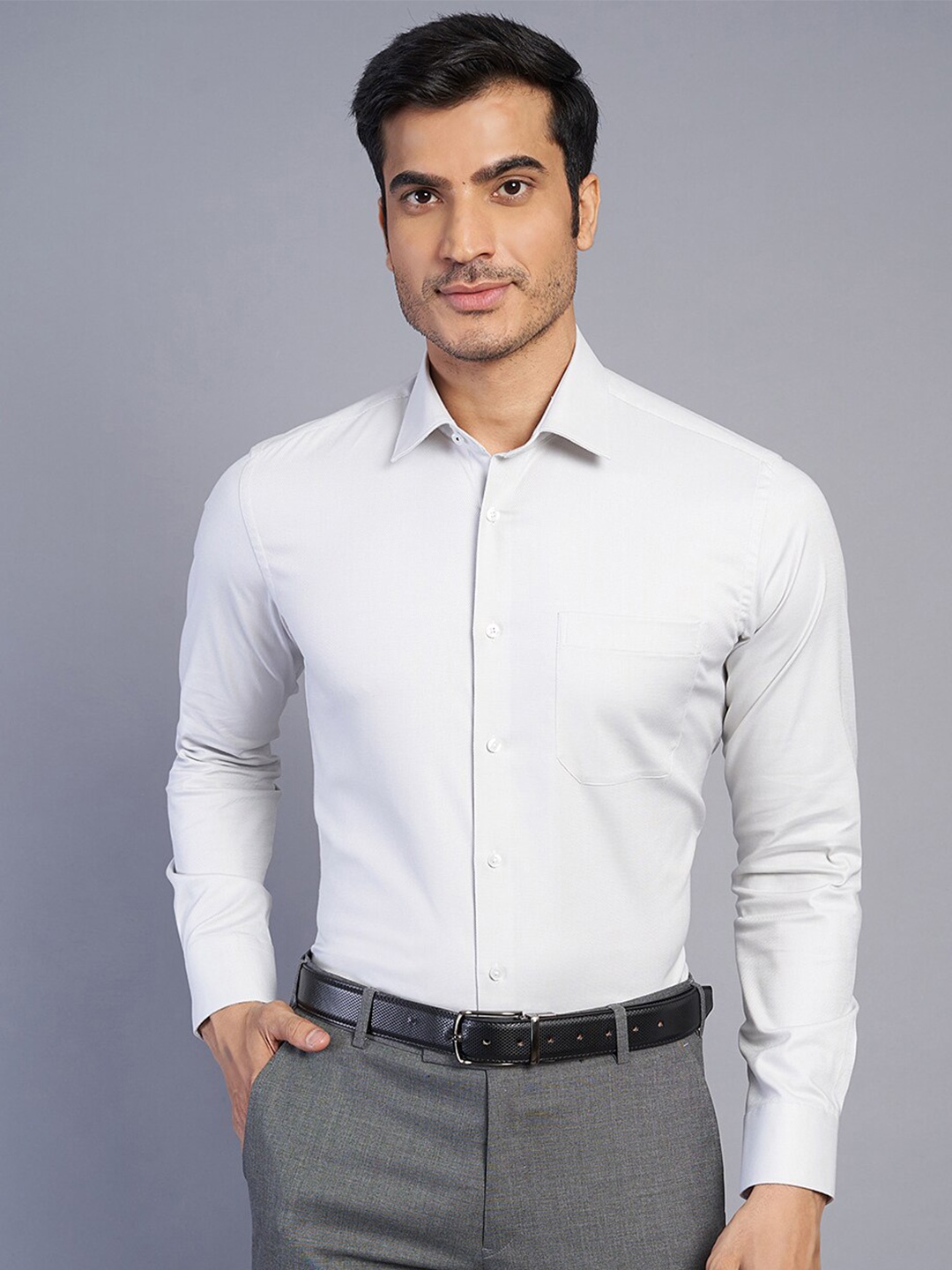 

JADE BLUE Slim Fit Long Sleeves Spread Collar Cotton Opaque Casual Shirt, Grey
