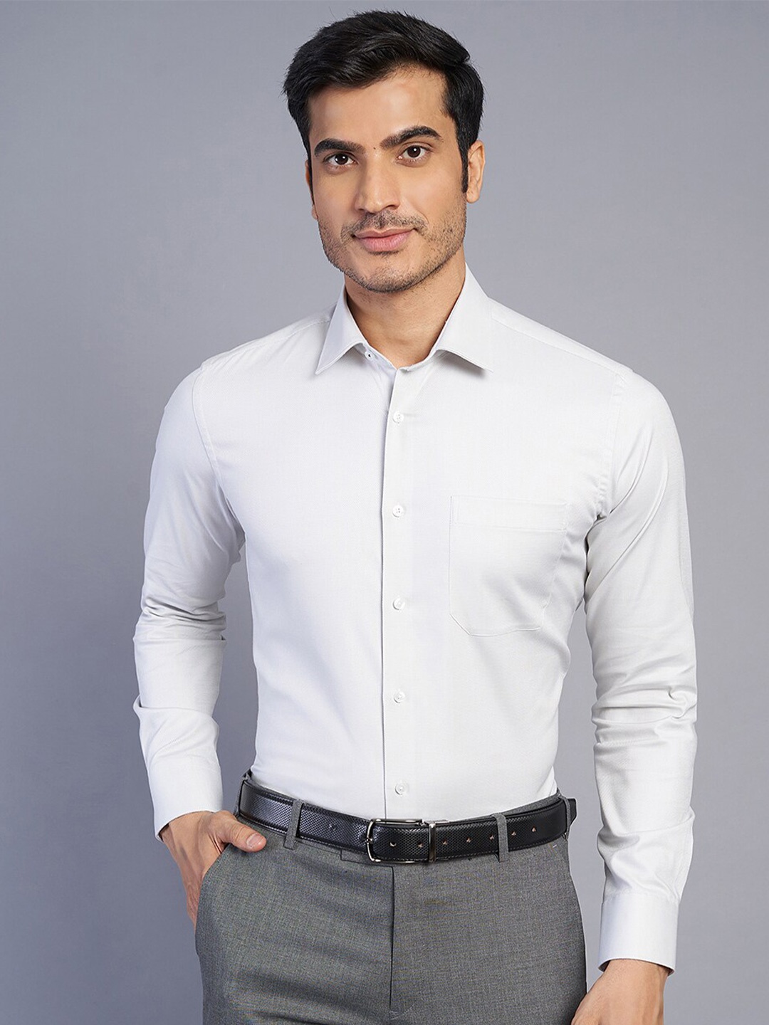 

JADE BLUE Slim Fit Long Sleeves Spread Collar Cotton Opaque Formal Shirt, Grey