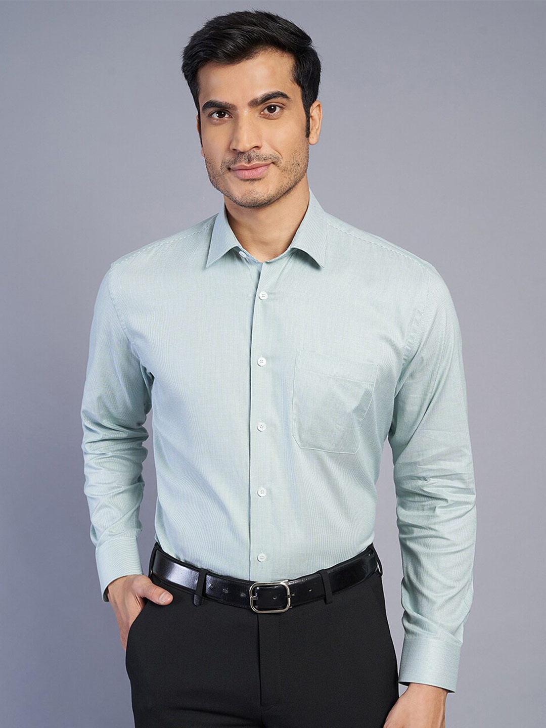 

JADE BLUE Solid Cotton Formal Shirt, Sea green