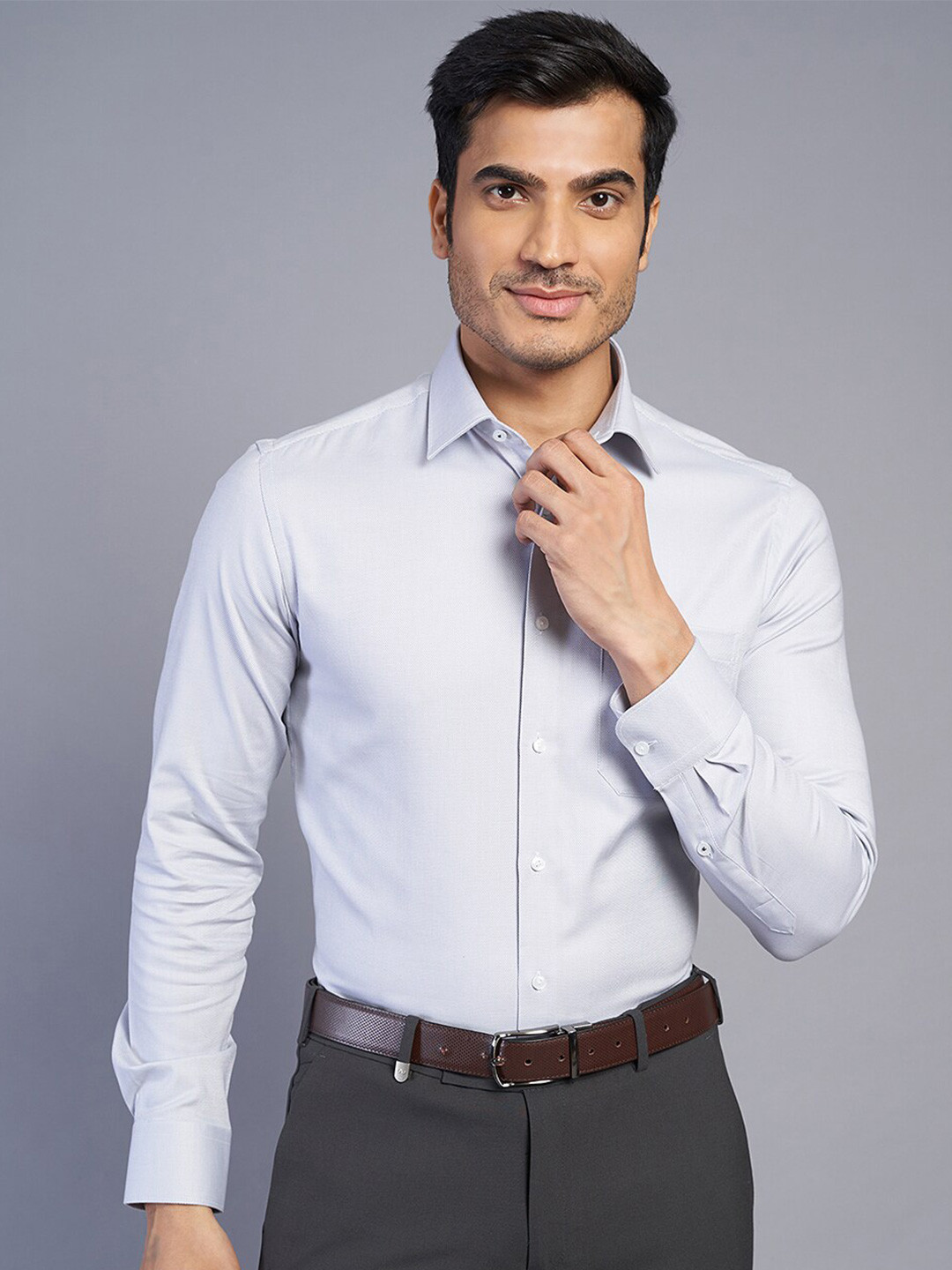 

JADE Slim Fit Opaque Cotton Formal Shirt, Grey
