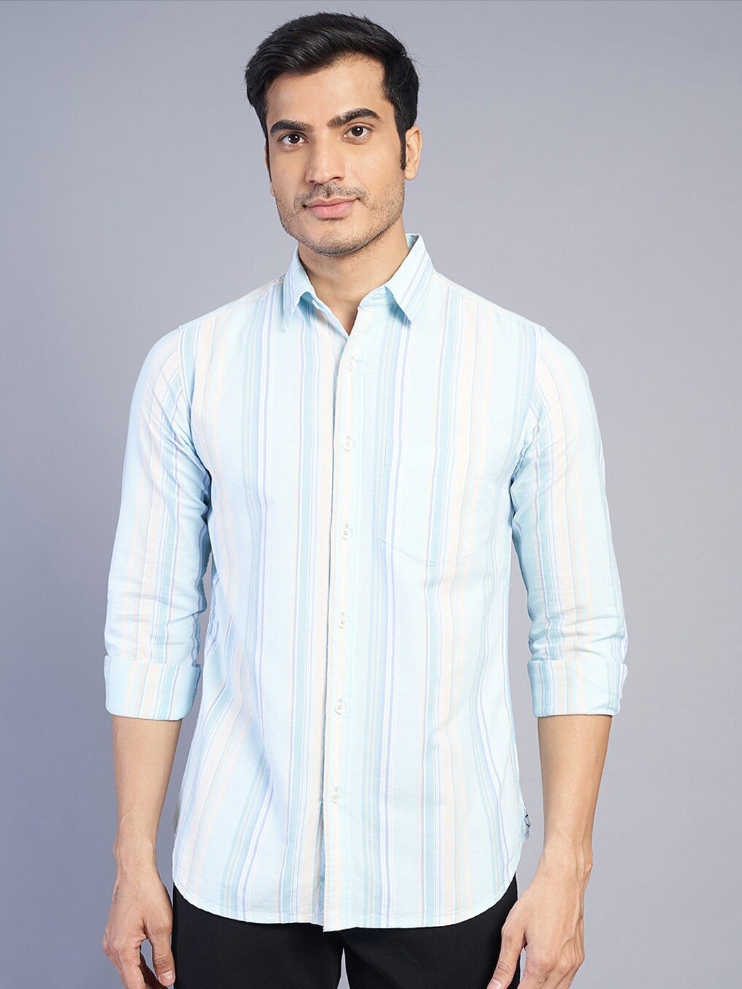 

JADE BLUE Slim Fit Striped Cotton Casual Shirt