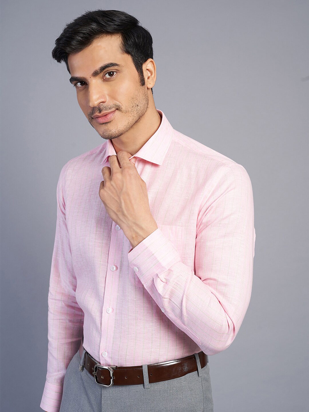 

JADE BLUE Vertical Stripes Opaque Cotton Formal Shirt, Pink