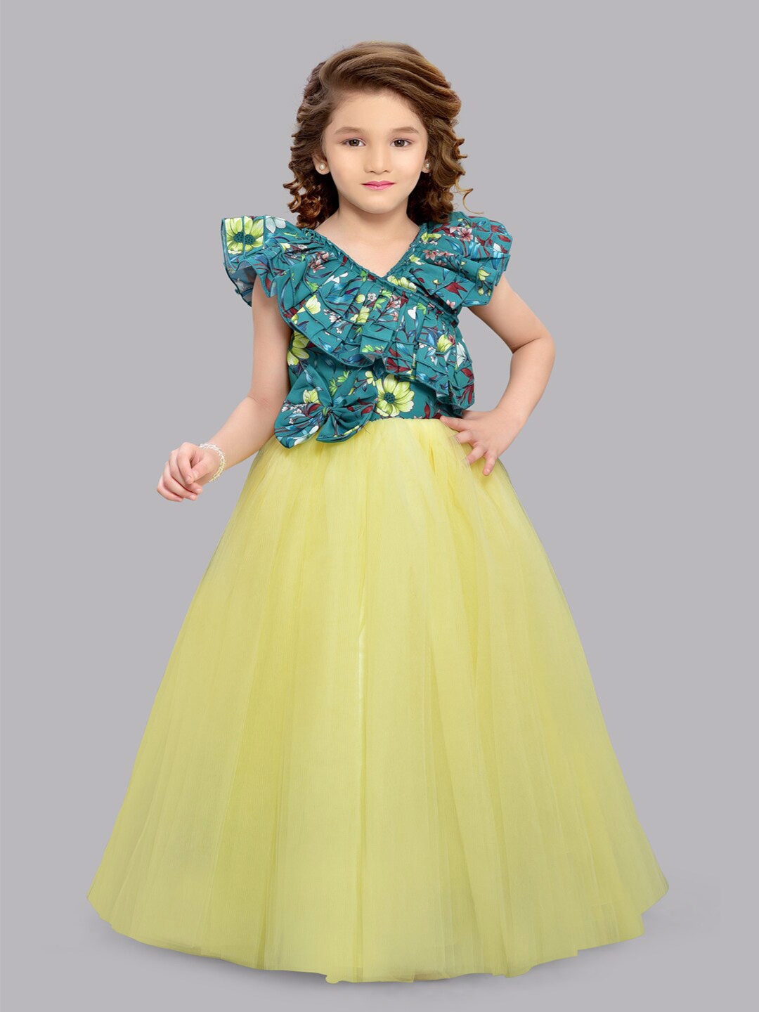 

Pink Chick Girls Ruffled Net Maxi Dress, Green