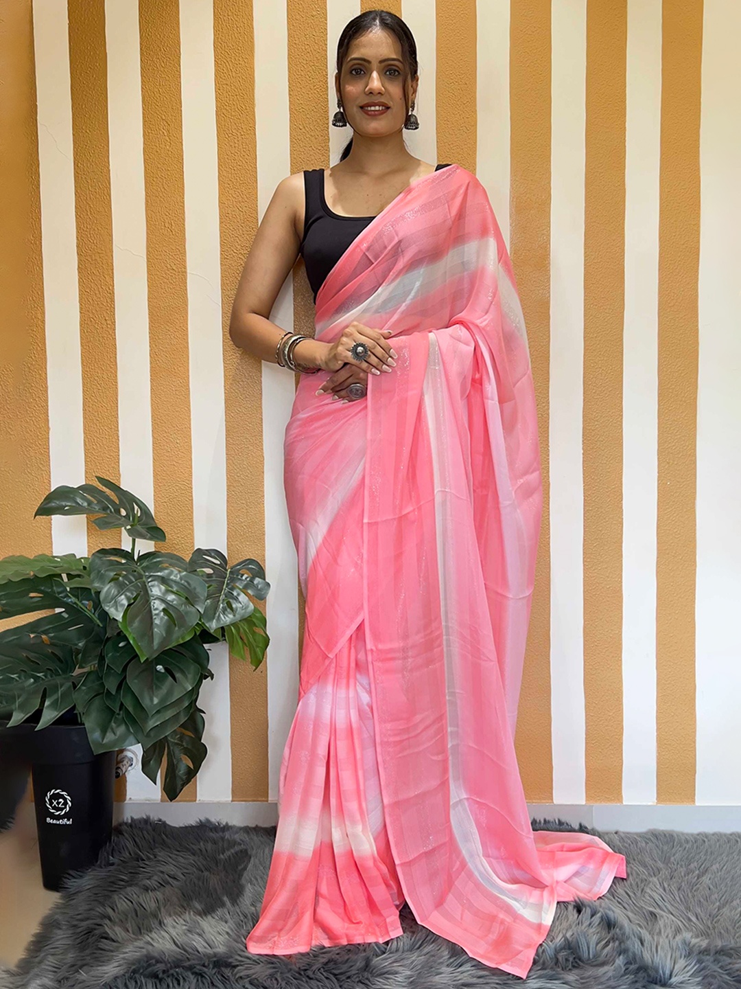 

Mitera Ombre Printed Ready to Wear Saree, Pink