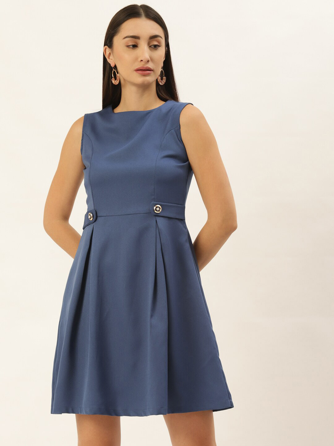 

DressBerry Blue Sleeveless Crepe Fit & Flare Dress