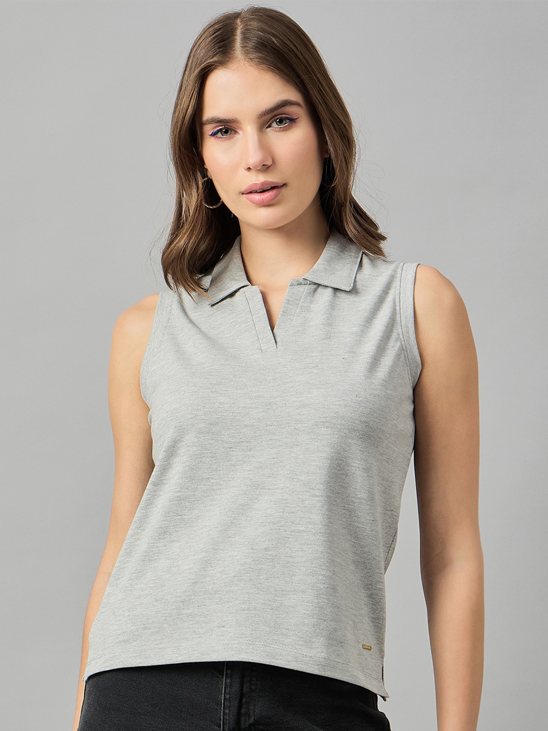 

FEMEA Polo Collar Sleeveless T-shirt, Grey