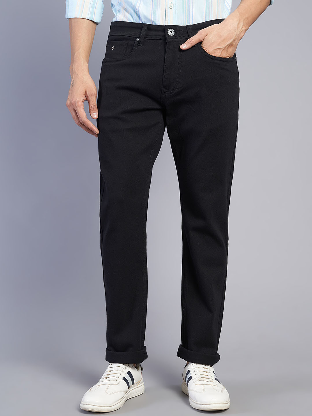 

Greenfibre Men Straight Fit Clean Look Stretchable Jeans, Black