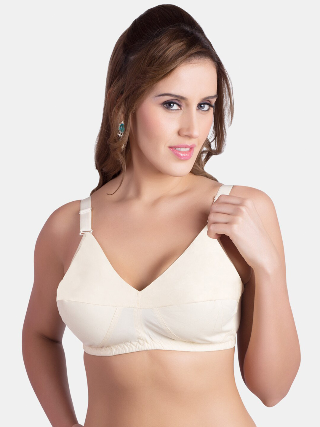 

Souminie Non Padded Pure Cotton Seamed Full Coverage Bra All Day Comfort, Beige