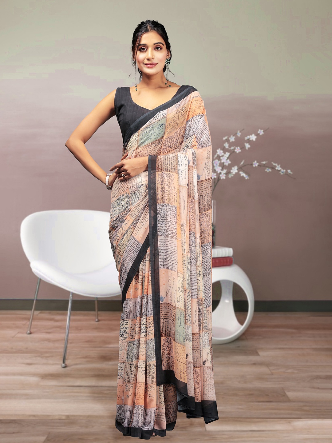 

RACHNA Abstract Printed Saree, Orange
