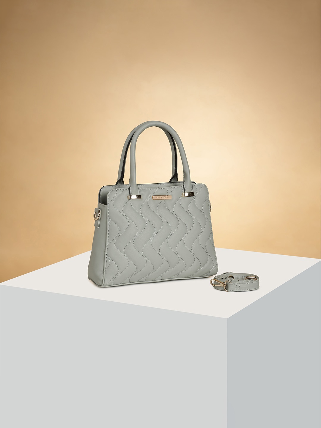 

Forever Glam by Pantaloons Textured Zip Detail PU Handheld Bag, Blue
