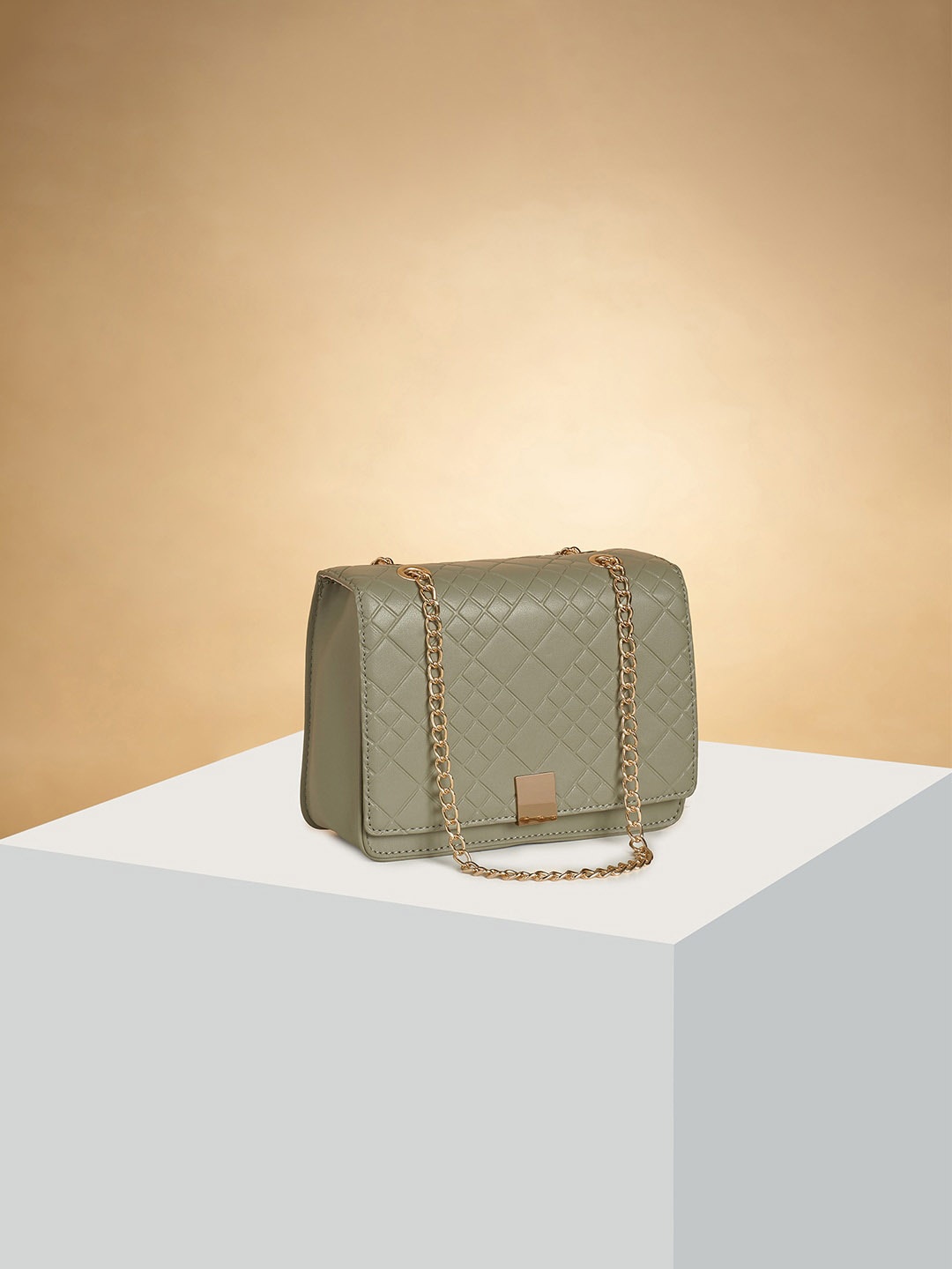 

Forever Glam by Pantaloons Textured Structured Sling Bag, Green