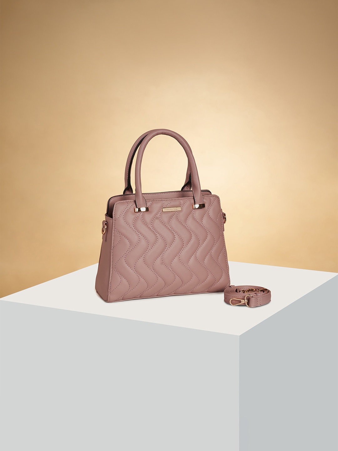 

Forever Glam by Pantaloons Textured Structured Handheld Bag, Pink