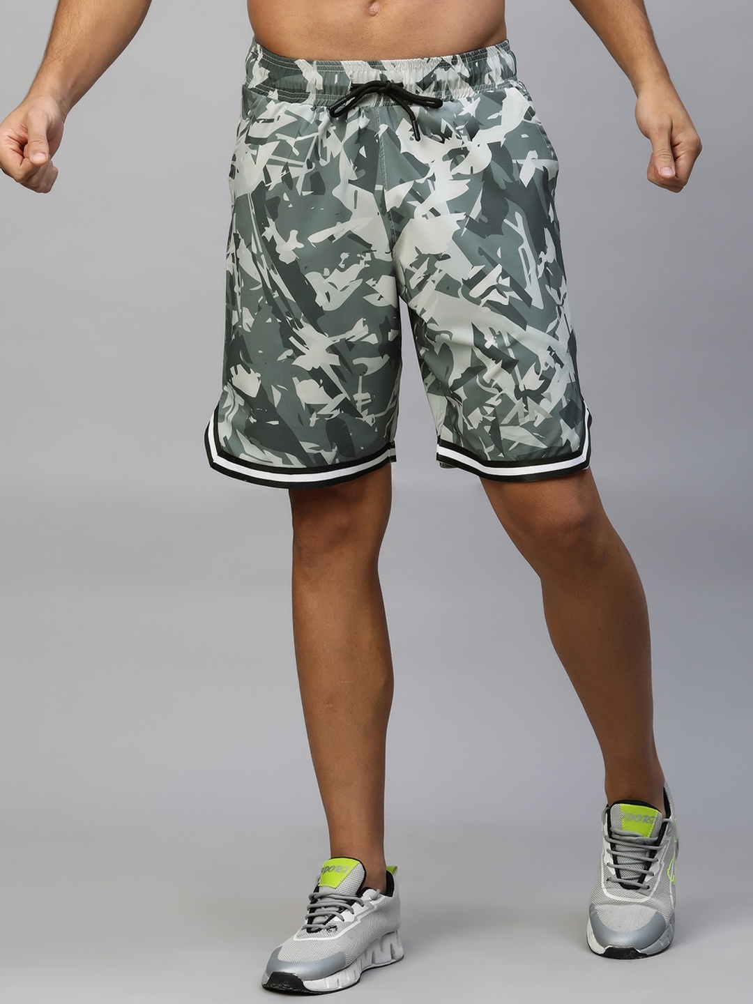 

AESTHETIC NATION Men Camouflage Printed Mid-Rise Rapid-Dry Sports Shorts, Grey