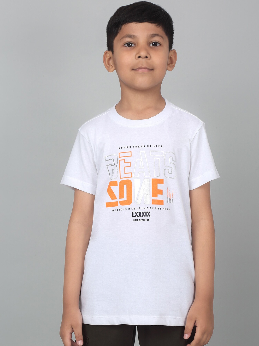 

Cantabil Boys Typography Printed Round Neck Short Sleeves Cotton T-shirt, White