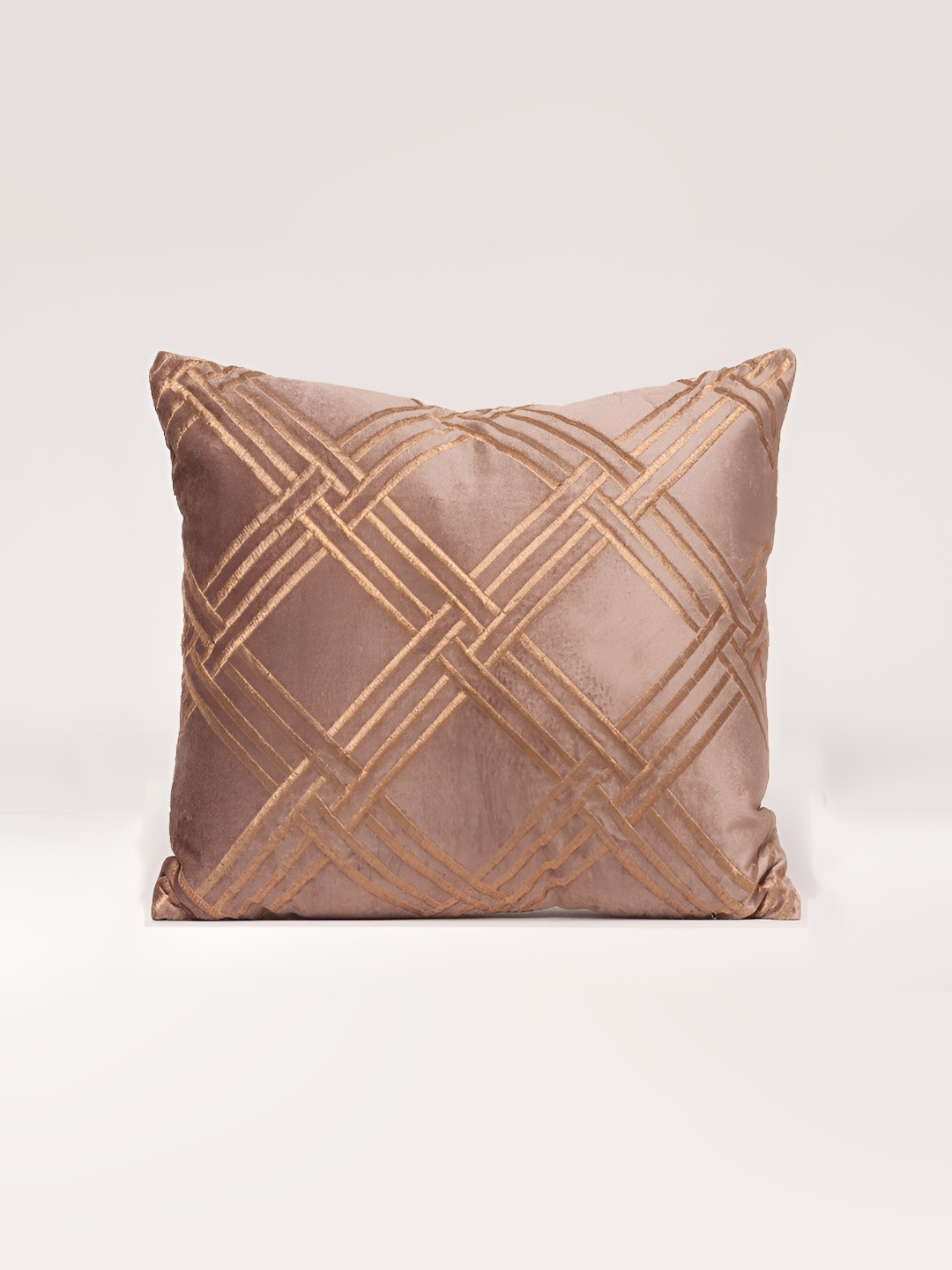 

House of Harkaari Taupe Geometric Velvet Square Cushion Cover