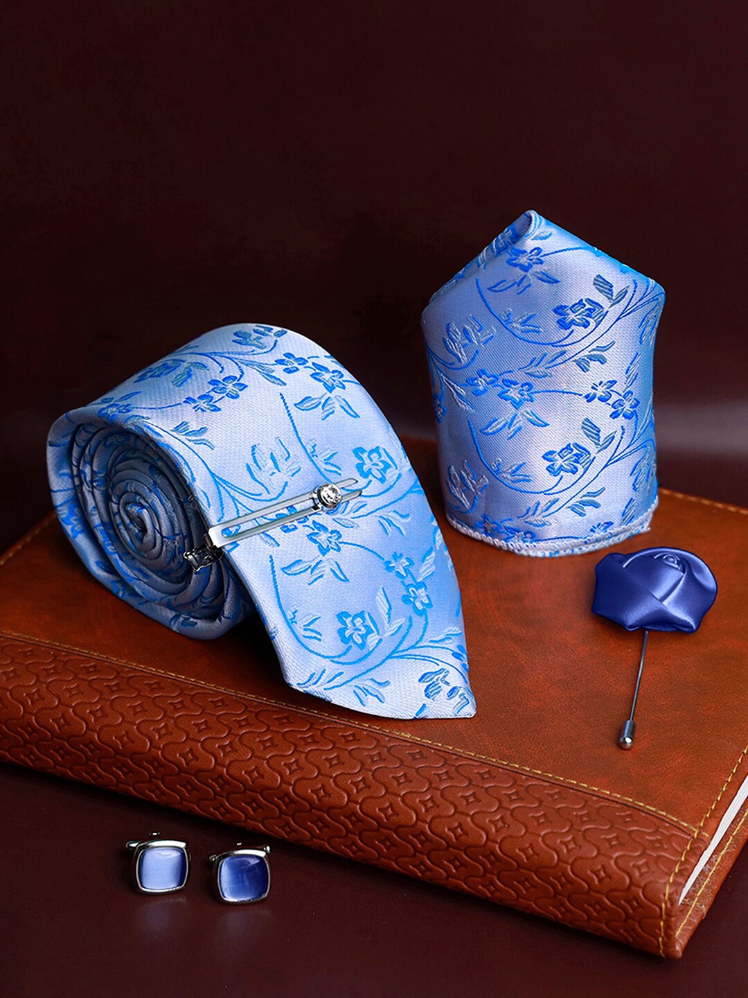 

LOUIS STITCH Men Italian Silk Necktie Accessory Gift Set, Blue