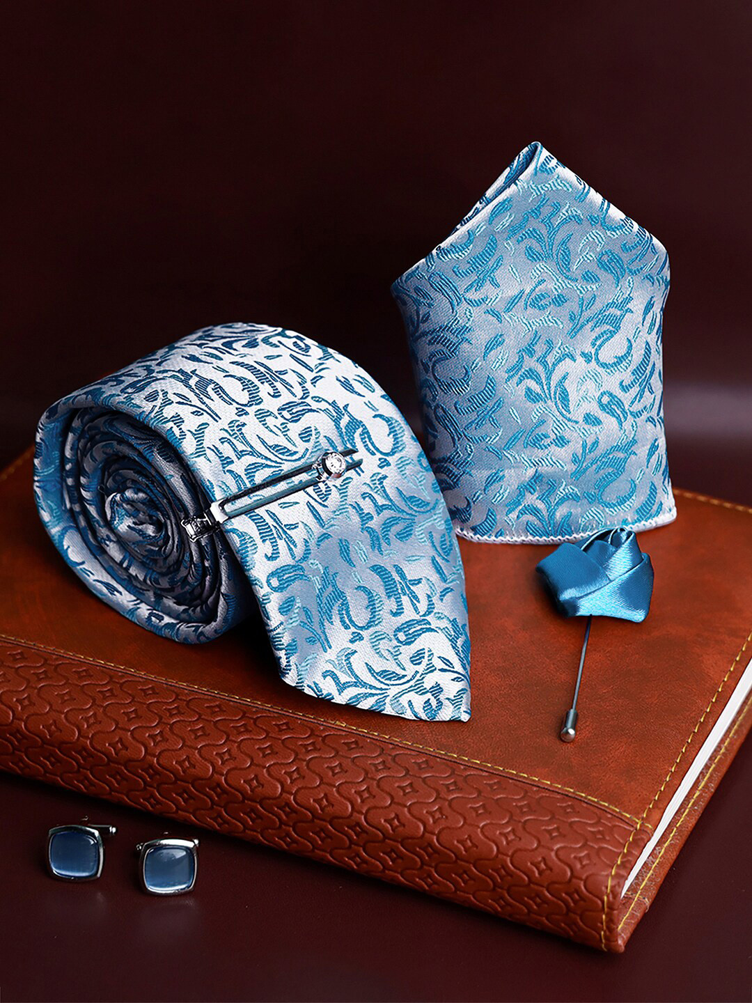 

LOUIS STITCH Men Italian Silk Necktie Accessory Gift Set, Blue