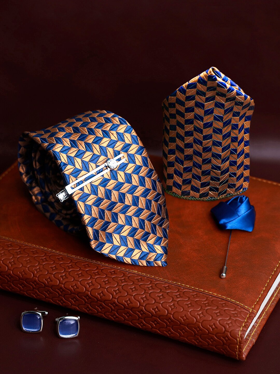 

LOUIS STITCH Men Silk Printed Necktie Accessory Gift Set Combo, Yellow