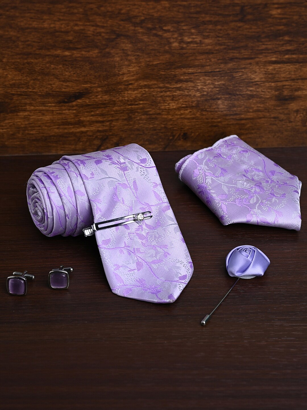 

LOUIS STITCH Men Silk Printed Neck Tie Accessory Gift Set, Purple