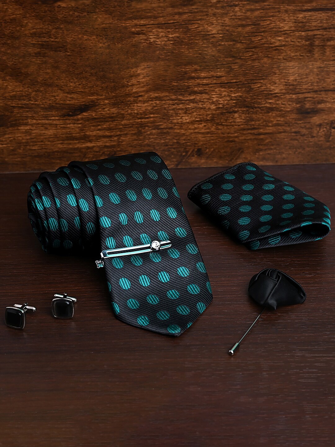 

LOUIS STITCH Men Silk Printed Necktie Accessory Gift Set Combo, Green