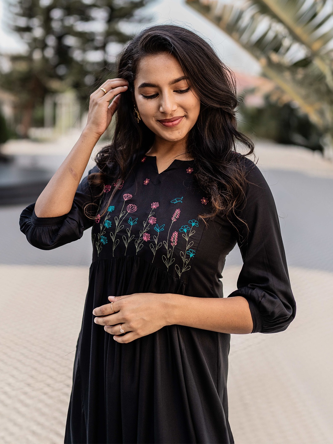 

HAY Notch Neck Floral Print Liva Shirt Dress, Black