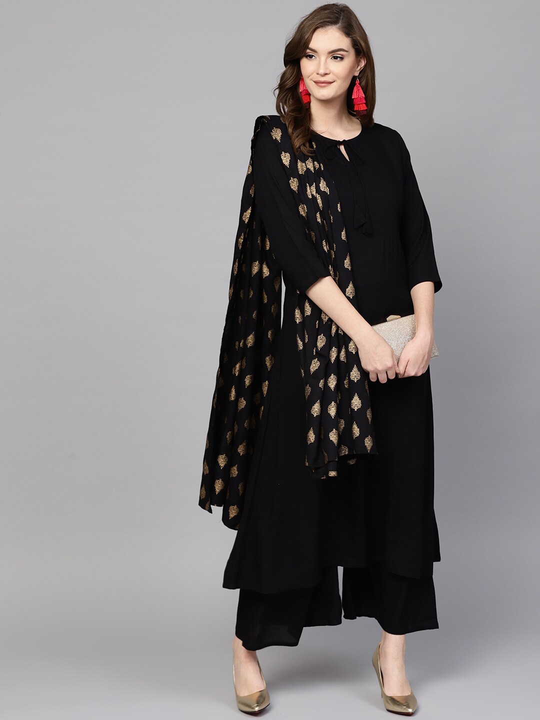 

KALINI Regular Kurta with Palazzos & Dupatta, Black