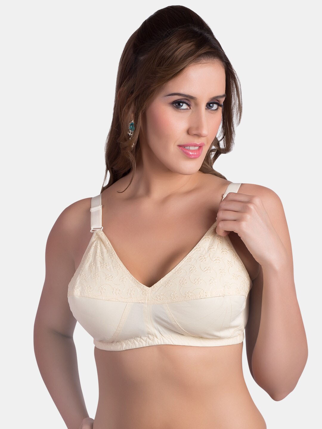 

Souminie Floral Non Padded Pure Cotton Seamed Full Coverage Bra All Day Comfort, Beige