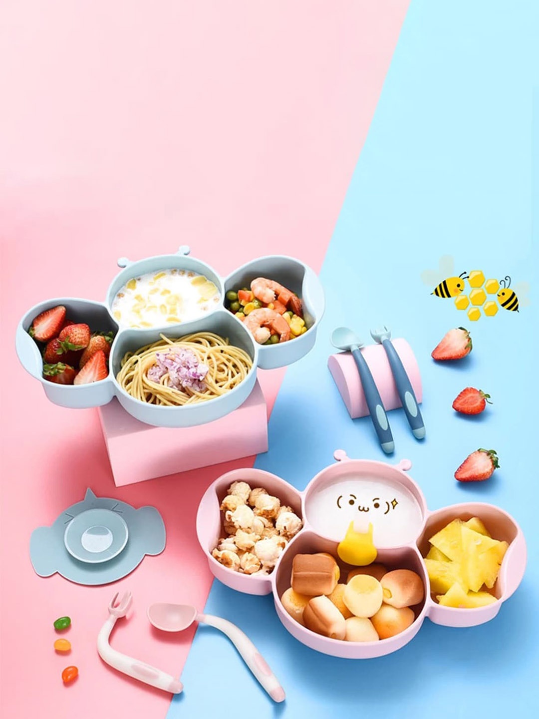 

Babymoon Blue and Pink 6 Pieces Silicone Dinner Set