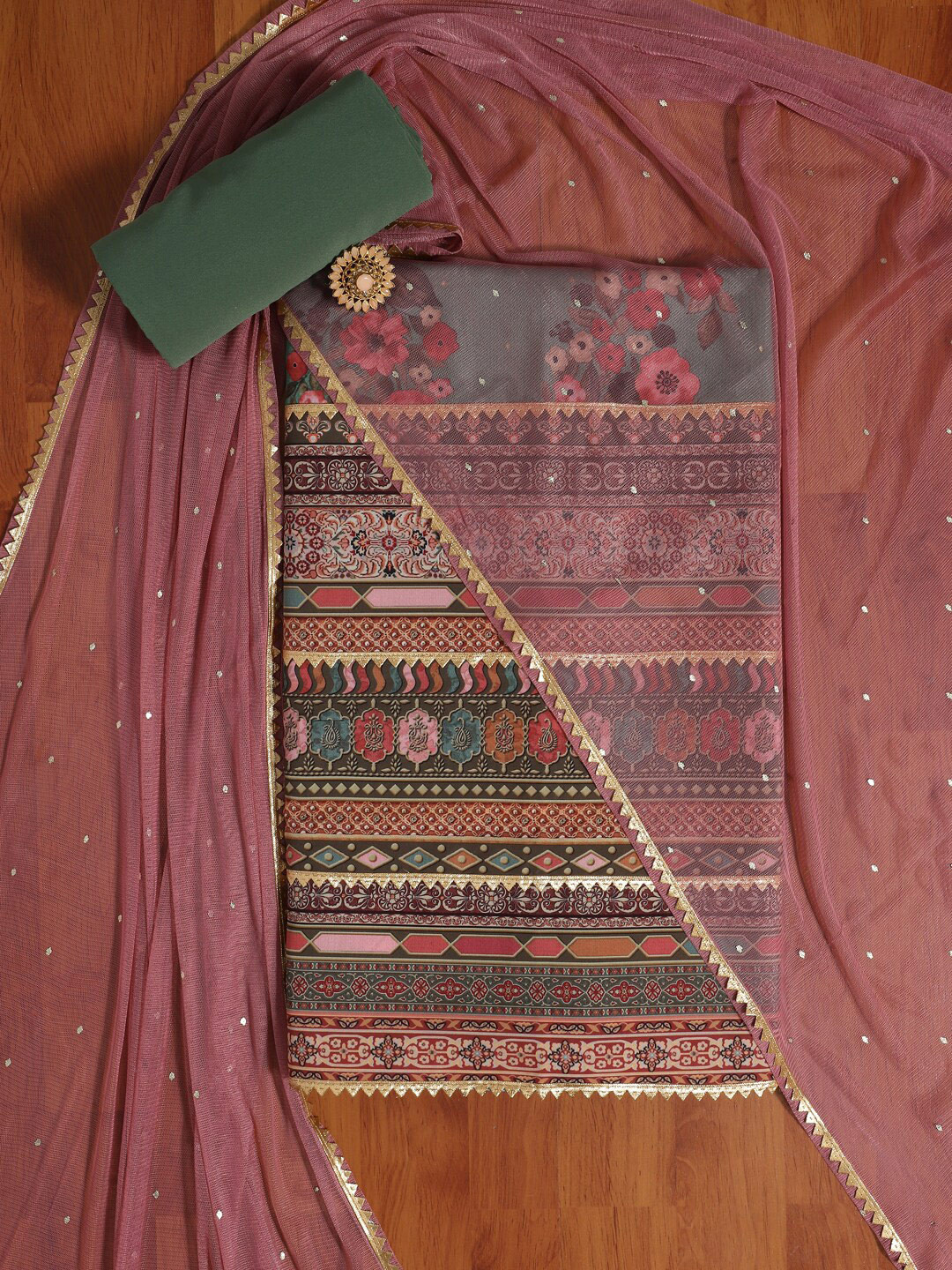 

Ahalyaa Printed Unstitched Dress Material, Green