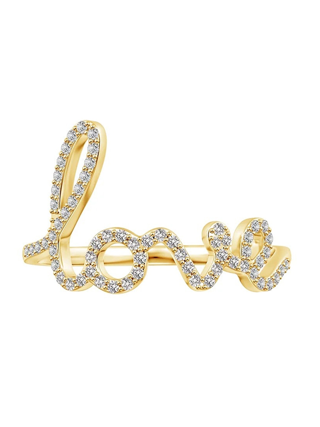 

Angara 14KT Yellow Gold Prong Set Round Natural Diamond Cursive LOVE Ring