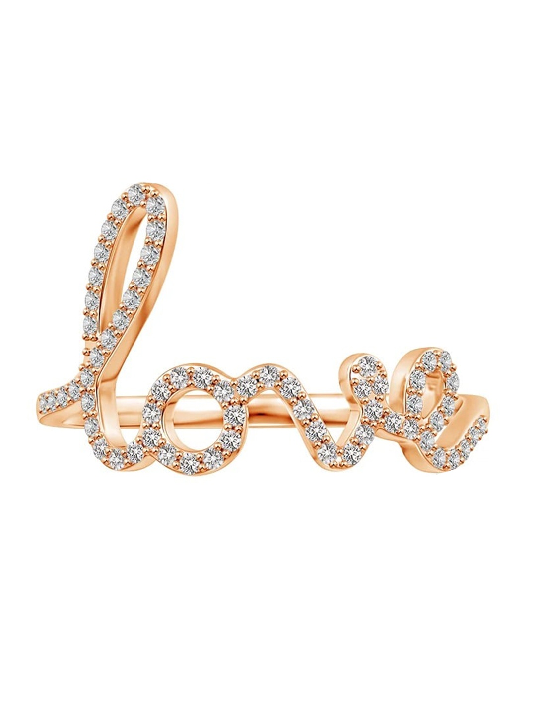 

Angara 18KT Rose Gold Prong Set Round Natural Diamond Cursive LOVE Ring