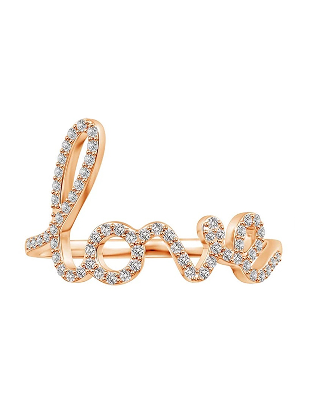 

Angara 14KT Rose Gold Prong Set Round Natural Diamond Cursive LOVE Ring