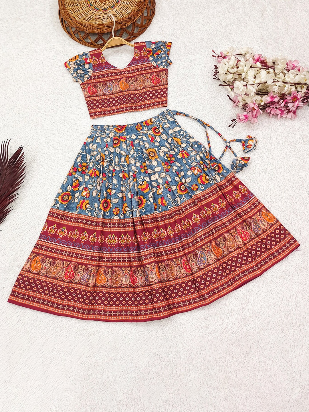 

BAESD Girls Printed Gotta Patti Ready to Wear Lehenga & Blouse & Dupatta, Maroon