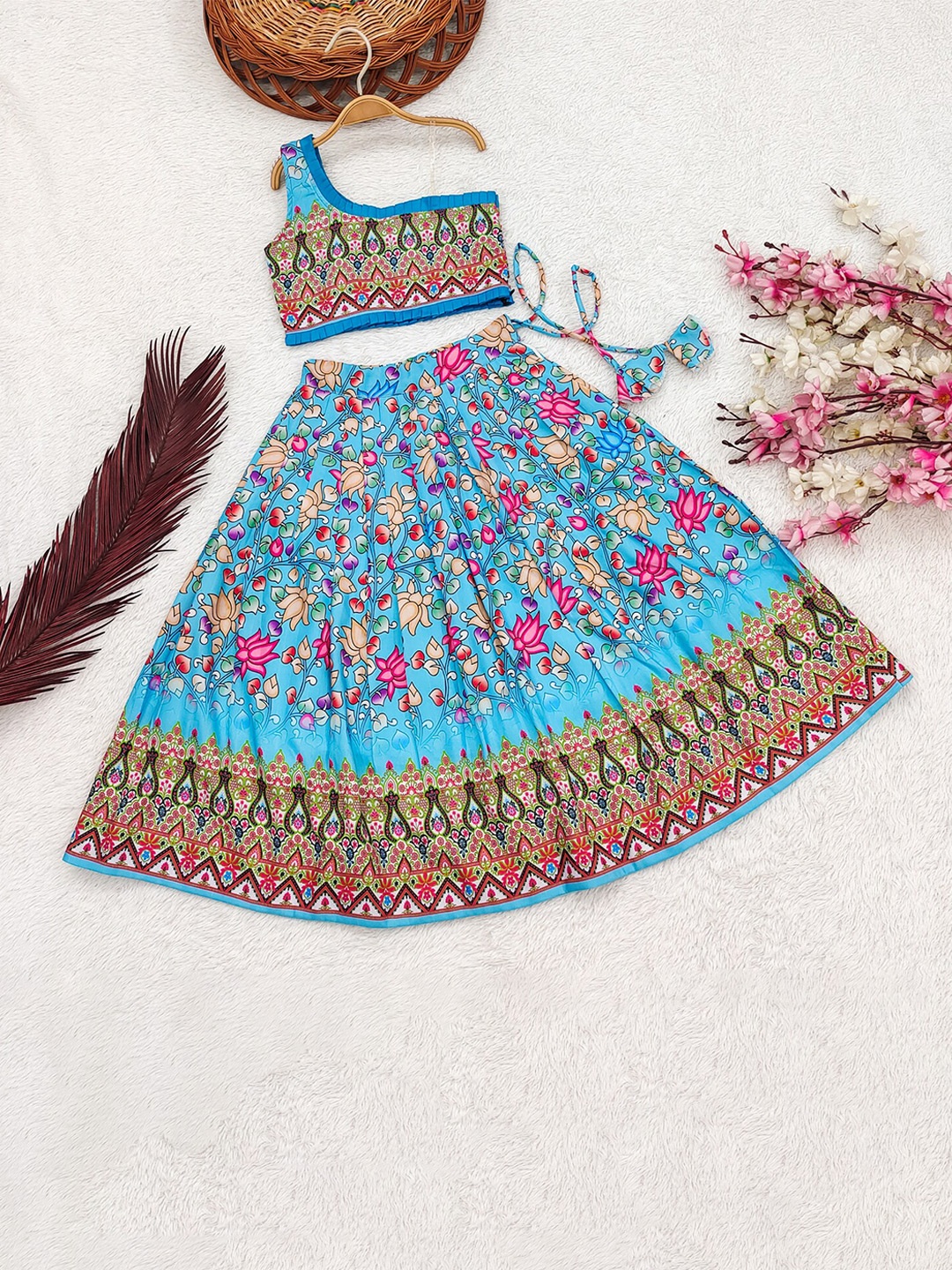 

BAESD Girls Printed Gotta Patti Ready to Wear Lehenga & Blouse & Dupatta, Blue