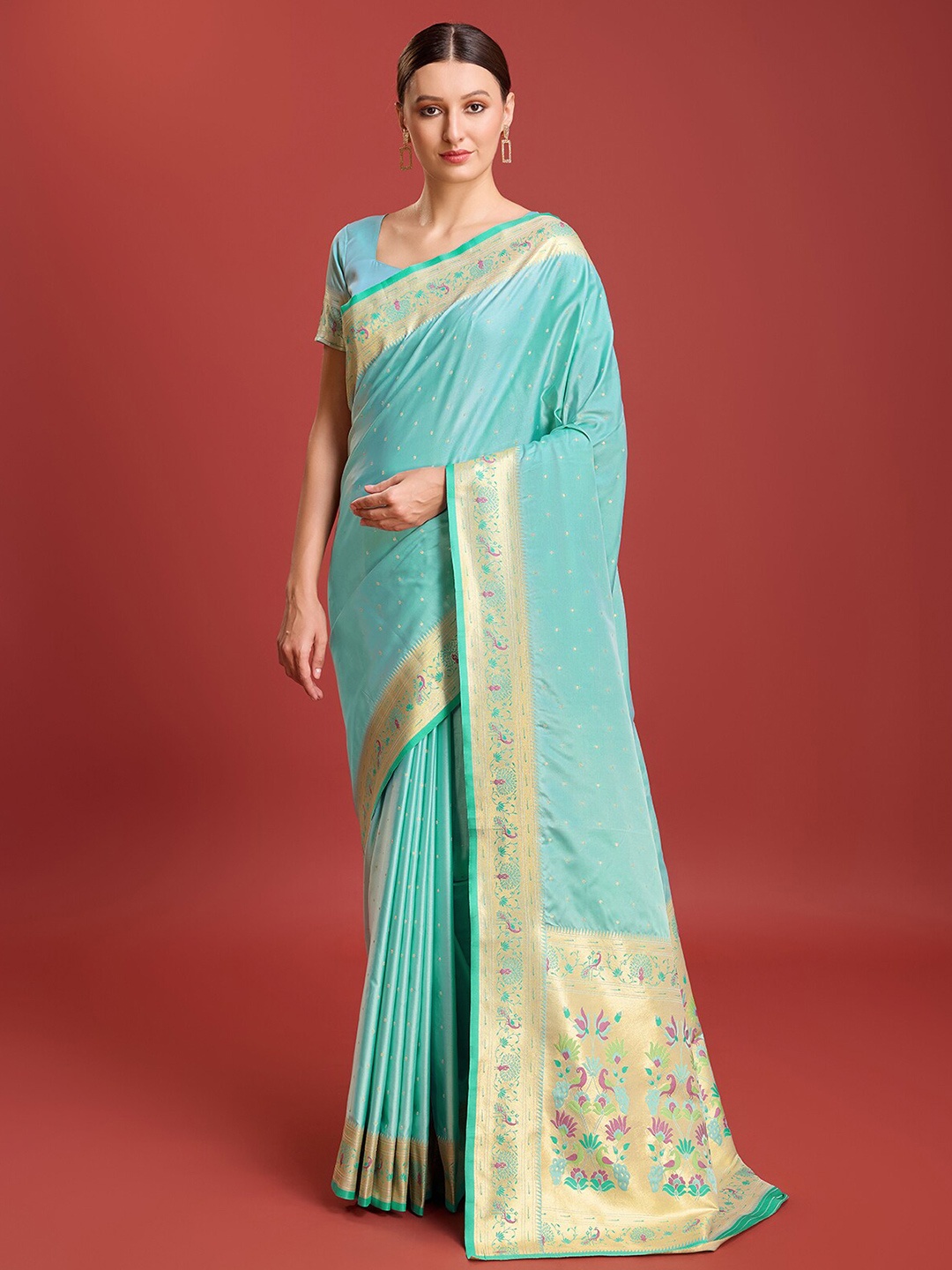 

MONJOLIKA FASHION Ethnic Motifs Woven Design Zari Paithani Saree, Blue