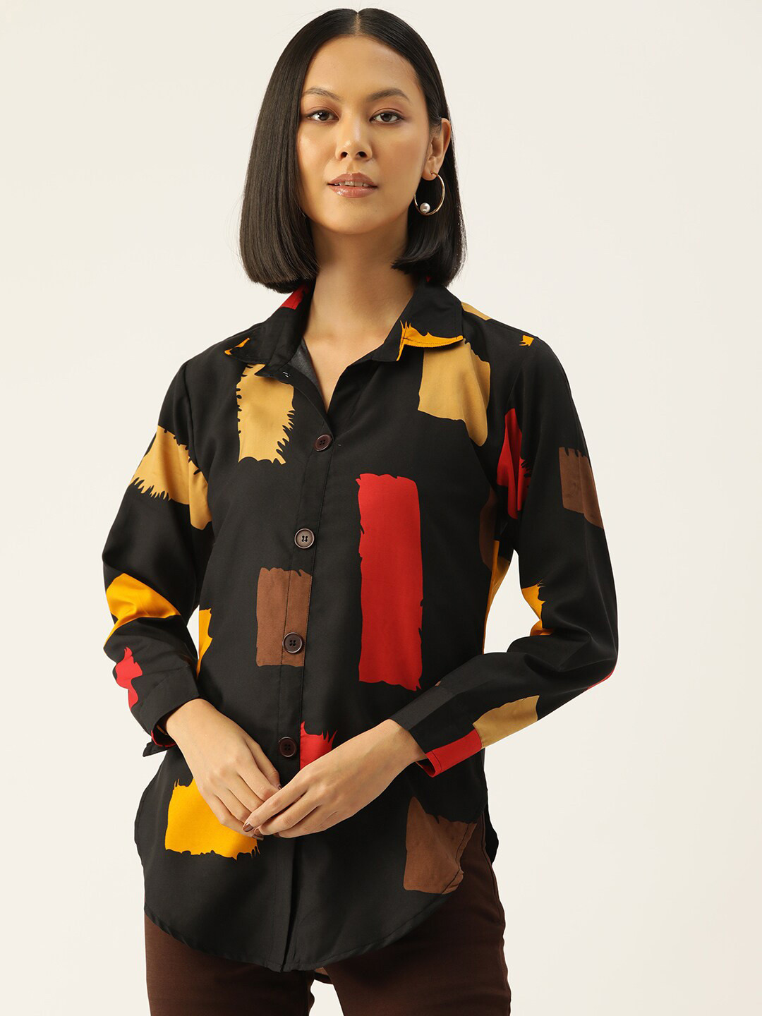 

Sleek Italia Abstract Printed Standard Semi Sheer Casual Shirt, Black